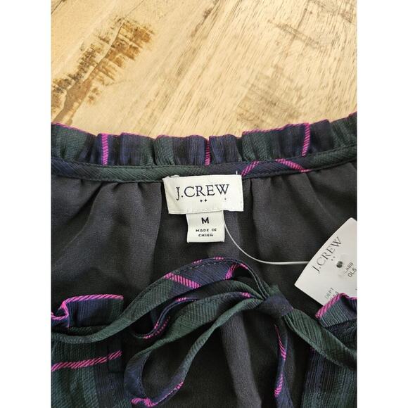 J. Crew Tartan Plaid Dress Ruffle Tie Collar Puff Sleeve Academia Preppy M NWT - Picture 7 of 14